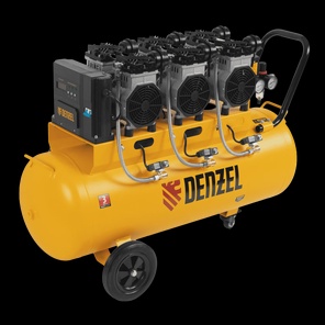 Компрессор безмасляный, малошумный DENZEL DLS 3300/100, 3300 Вт,3x1100, 100 л, 570 л/мин ,блок управления